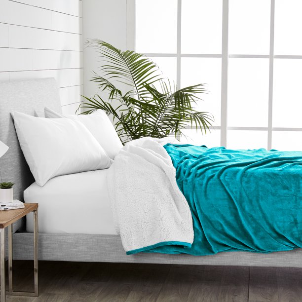 Bare Home Blanket Sherpa Reversible in Caribbean Sea Twin or Twin XL