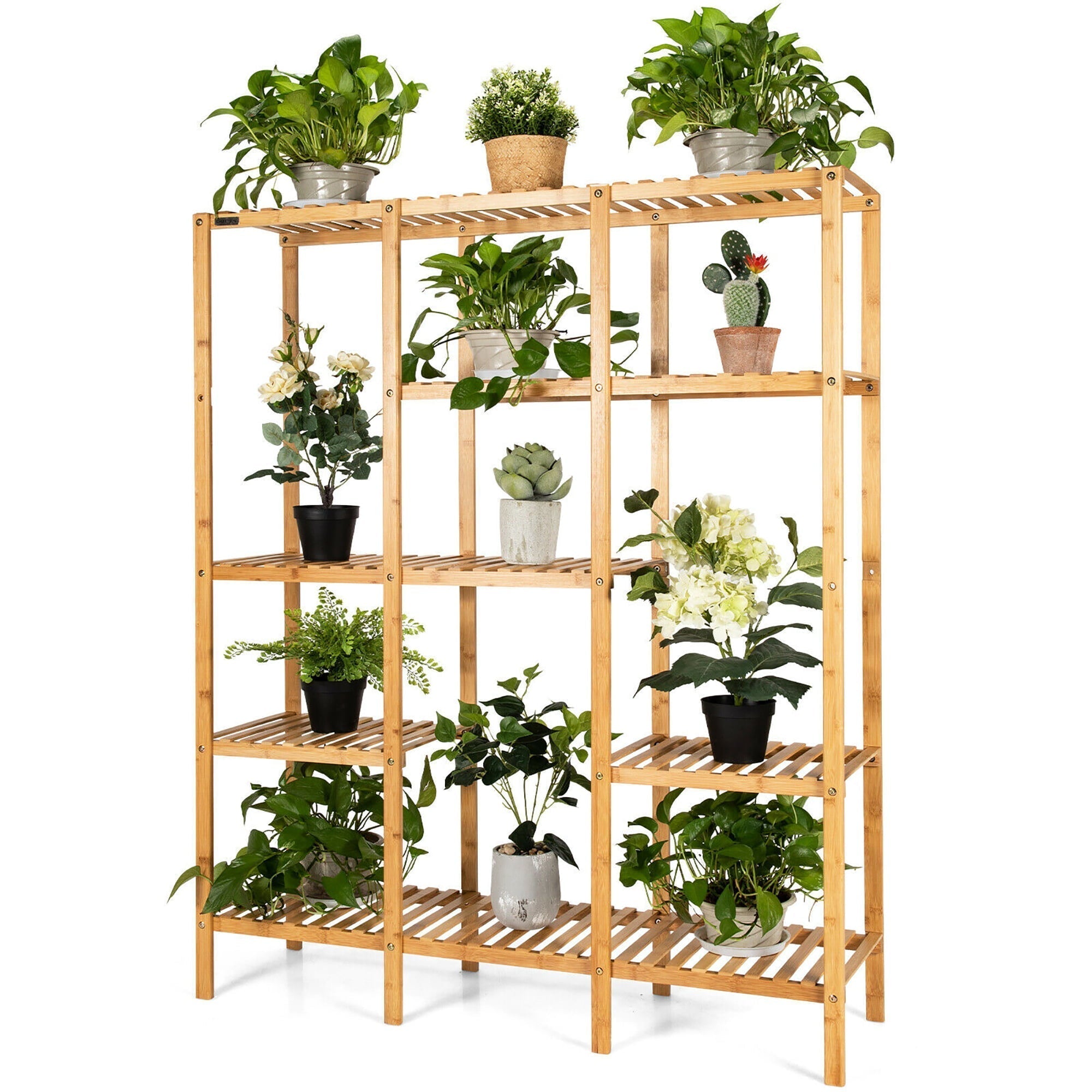 Bamboo Shelf Storage Plant Organizer Rack