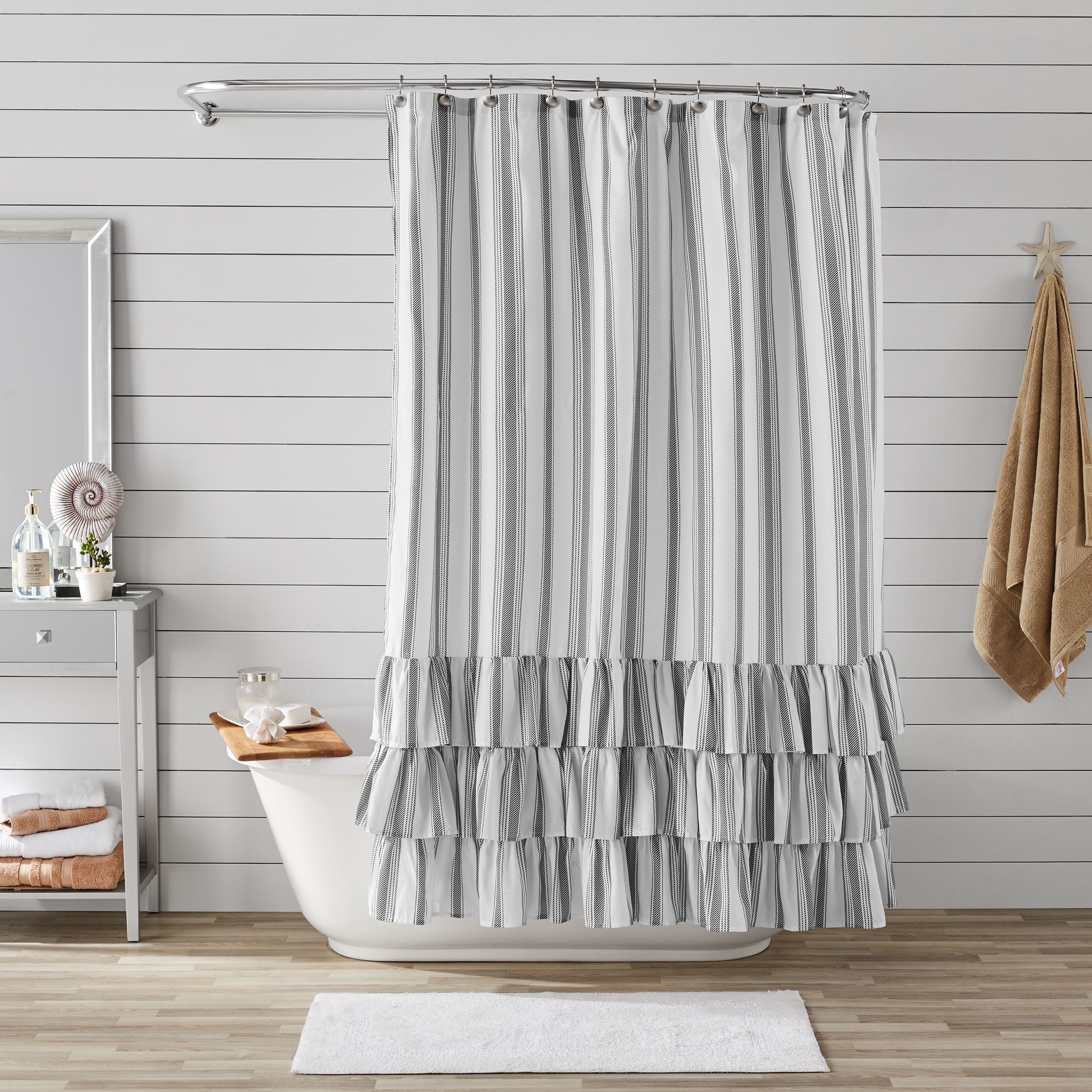 Shower Curtain in Charcoal and White 72x72 Inches