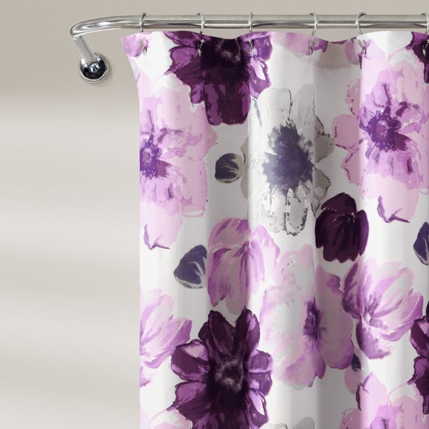 Floral Shower Curtain in Gray and Purple 72x72 Inches