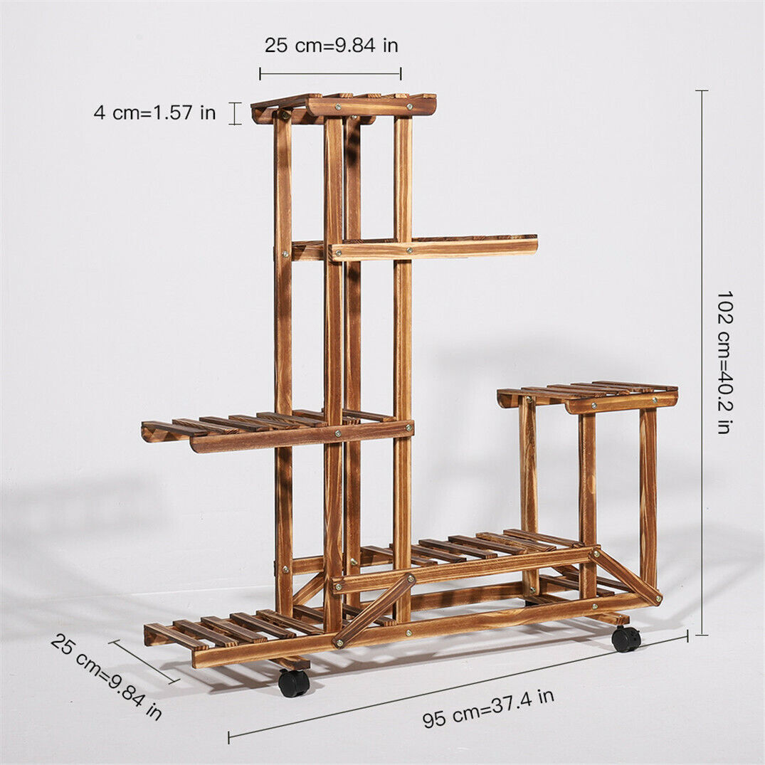 Plant Shelves Stand with Wheels 6 Tiers in Wood