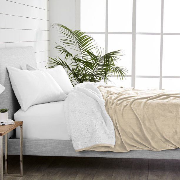 Bare Home Blanket Sherpa Reversible in Oyster Twin or Twin XL