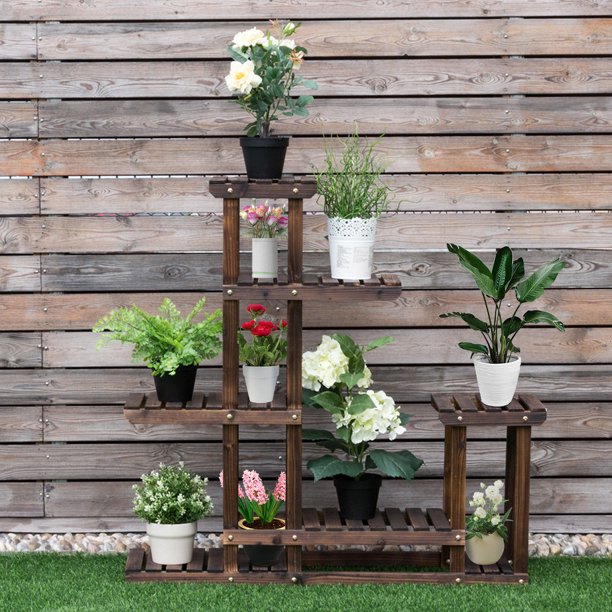 Wooden Storage Stand Plant Flower Display Rack for Garden