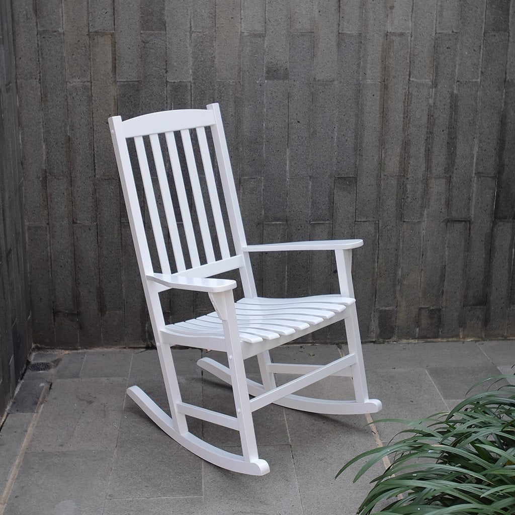 Wooden Front Porch Rocking Chair for Outdoor Patio in White