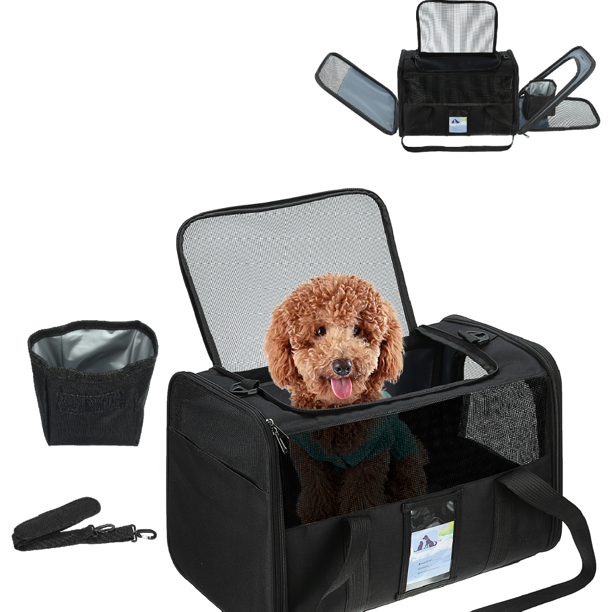 Soft Sided Pet Travel Carrier in 17x12x11 Inches Black