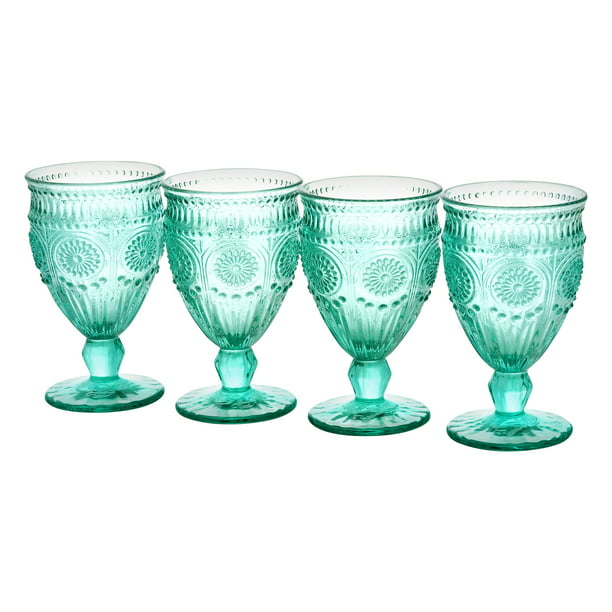 Adeline Footed Glass Goblets Turquoise