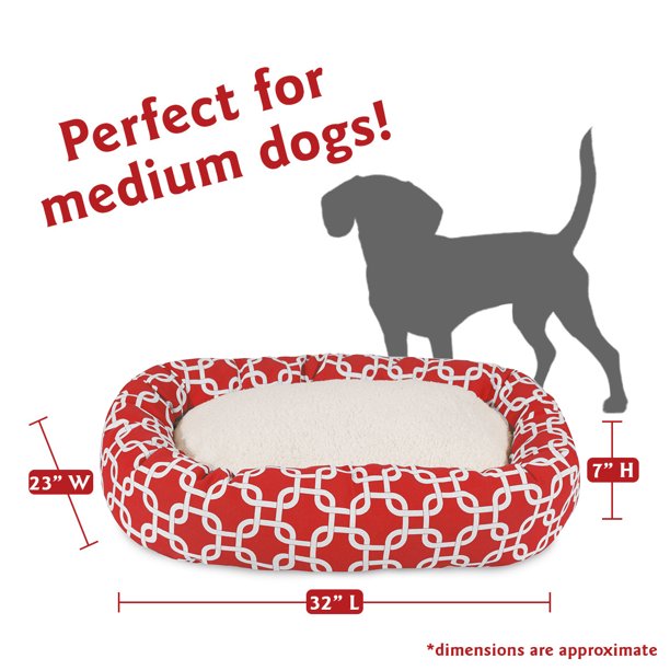 Sherpa Bagel Pet Bed in 32 Inches Red Medium