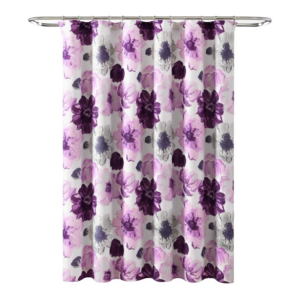 Floral Shower Curtain in Gray and Purple 72x72 Inches