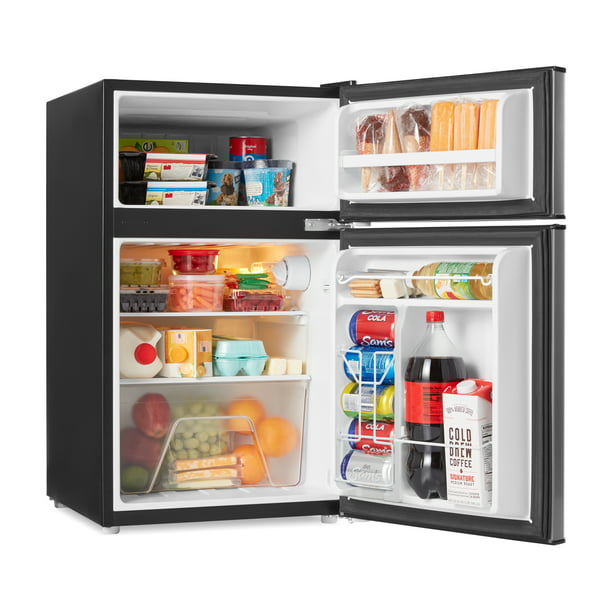 Two-Door Mini Fridge with Freezer 3.1 Cubic Foot Black