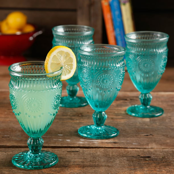 Adeline Footed Glass Goblets Turquoise