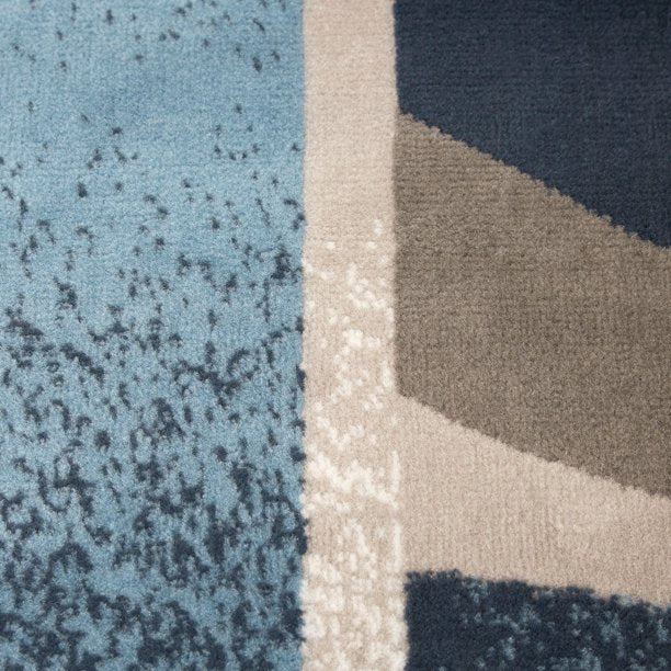 Abstract Border Area Rug Blue and Grey 122x92 Inches