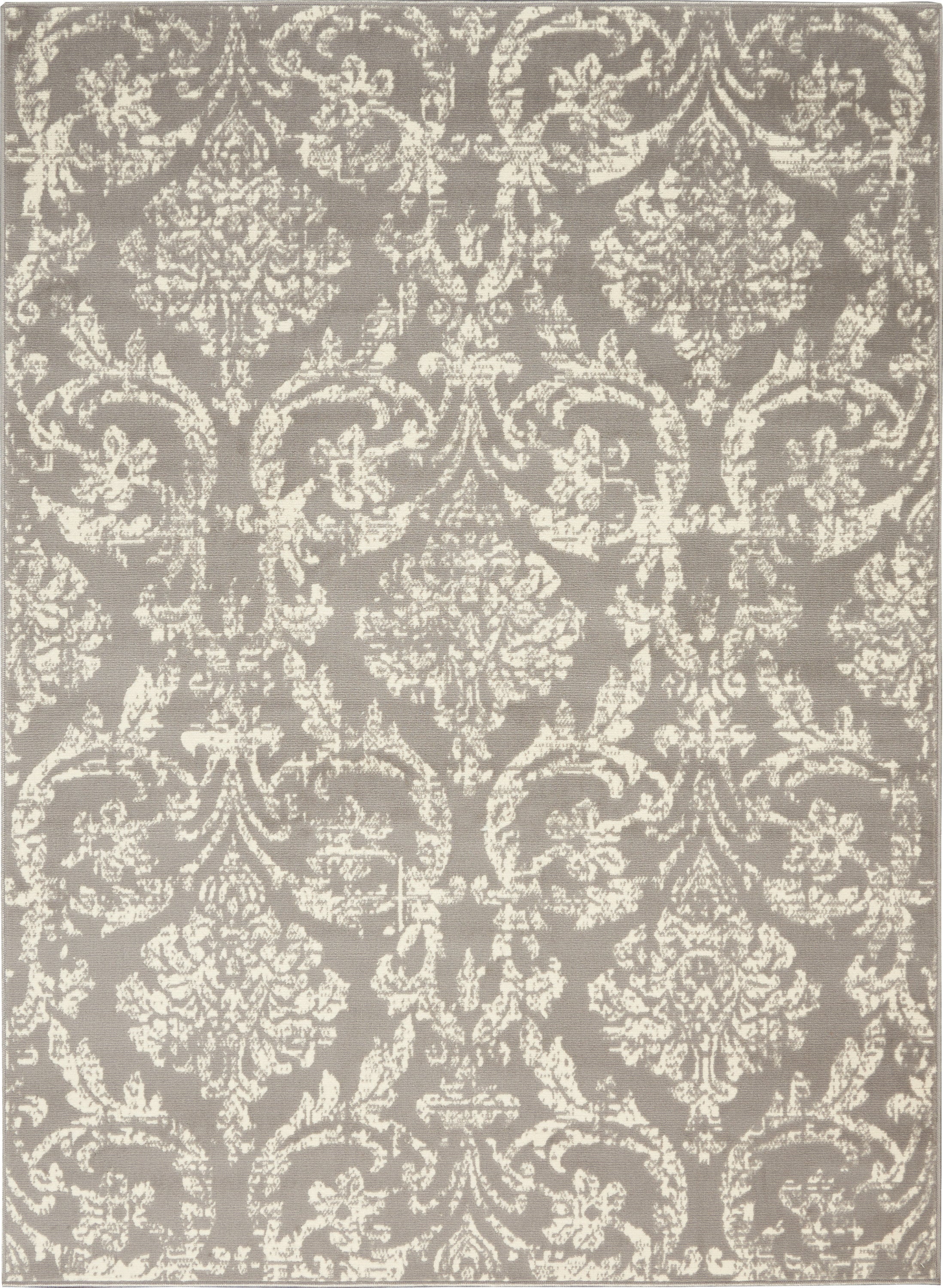 Area Rugs Distressed Damask Grey  5ft 3in x 7ft 3in