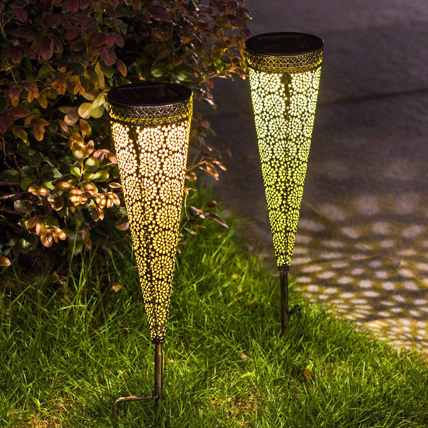 Torch Stake Lights for Pathway Solar Power Bronze