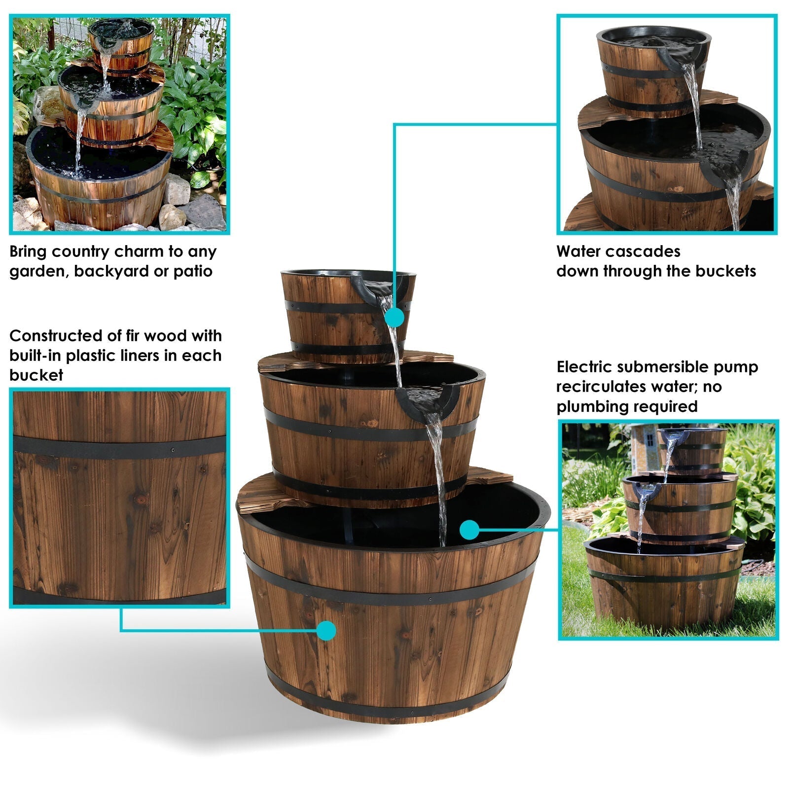 Water Fountain Barrel-Style in 3 Tier 30 Inches