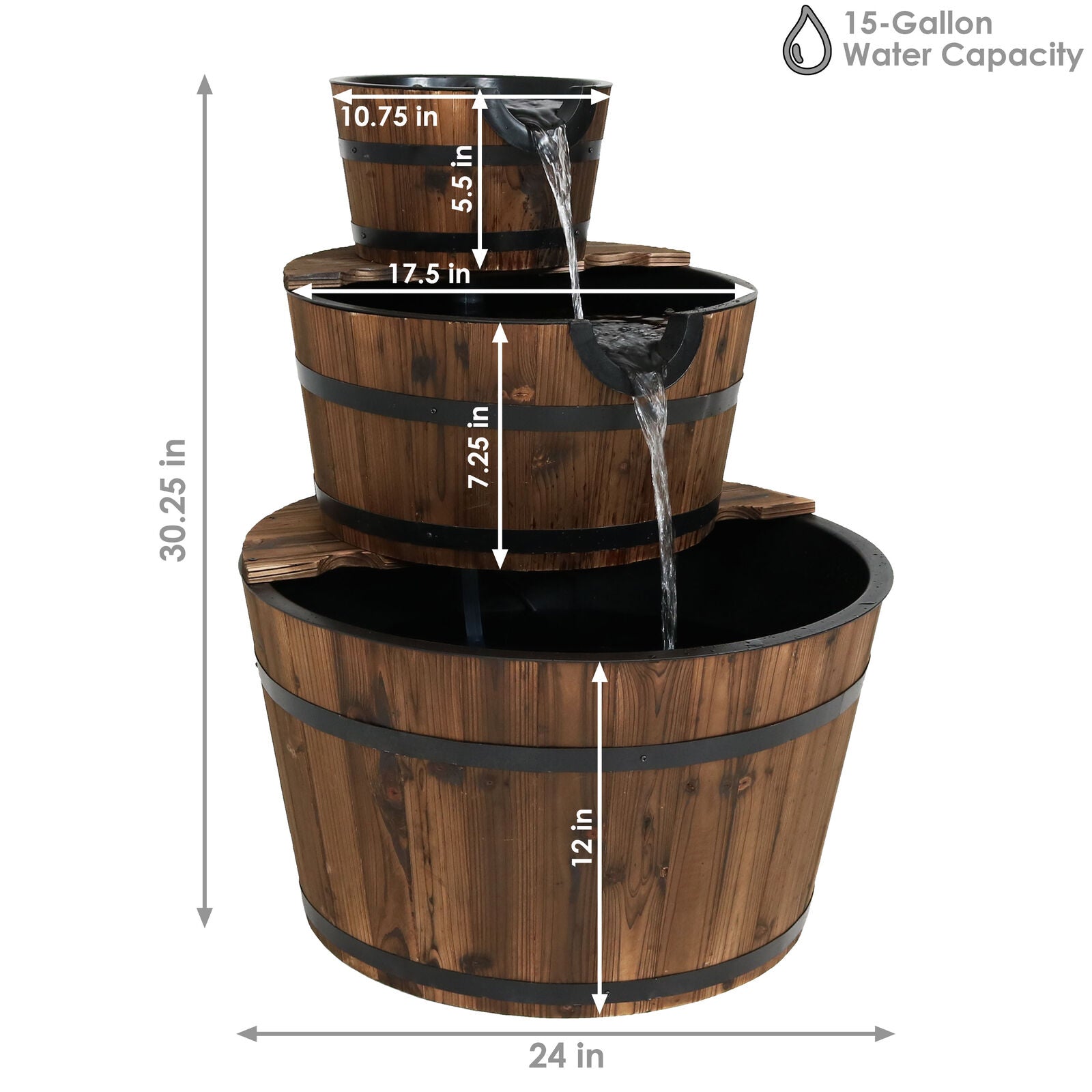 Water Fountain Barrel-Style in 3 Tier 30 Inches