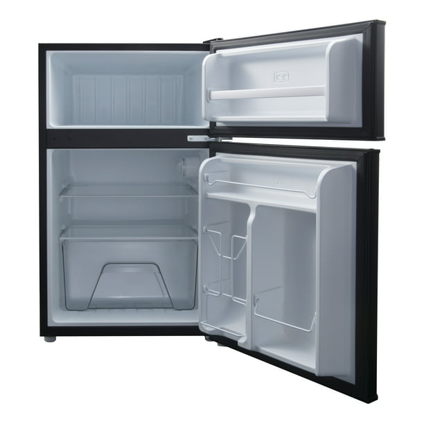 Two-Door Mini Fridge with Freezer 3.1 Cubic Foot Black