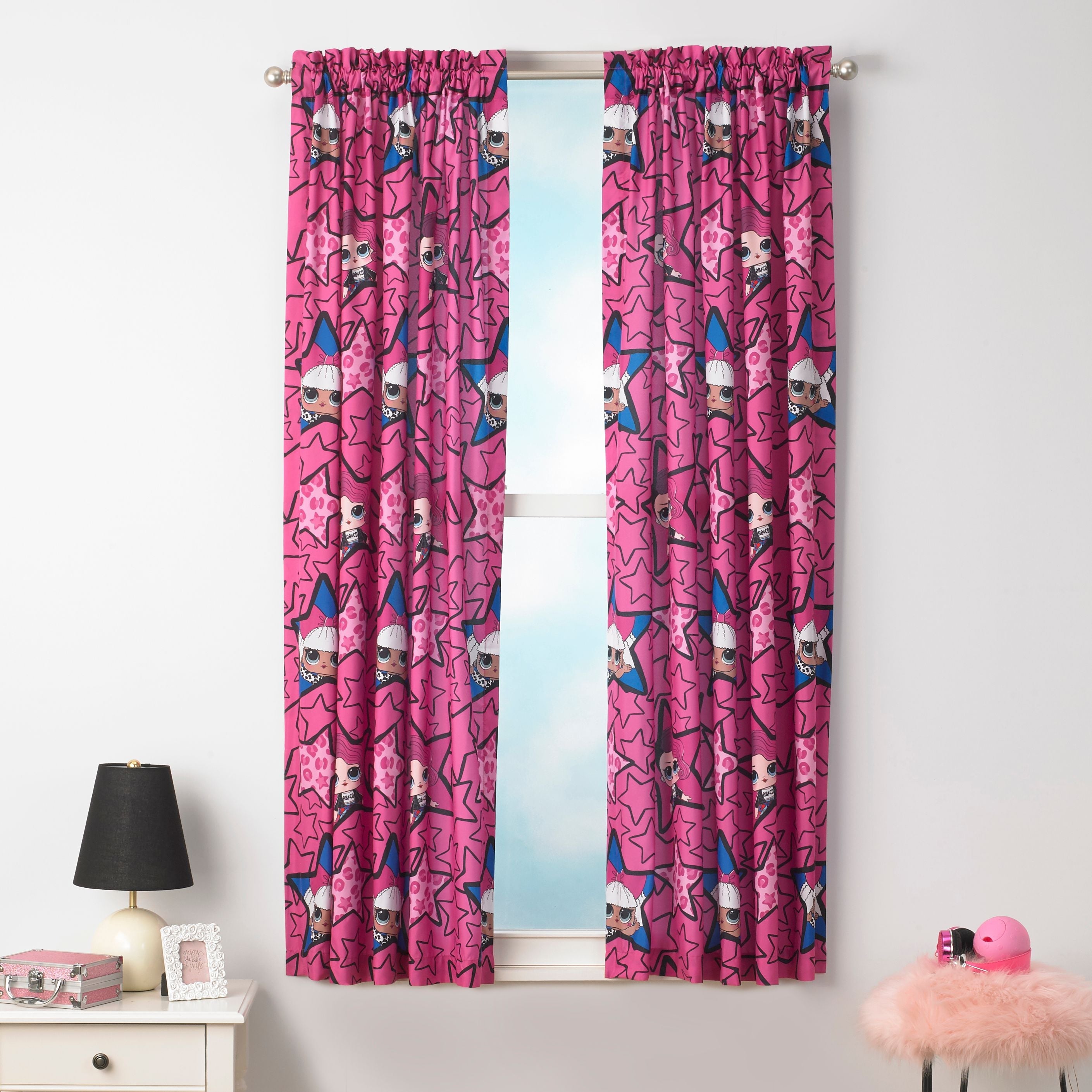 Filtering Bedroom Curtain Set 63 Inches Length in Pink