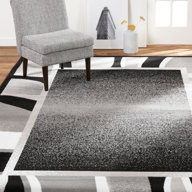 Abstract Border Runner Area Rug Black and Grey 86x21 Inches