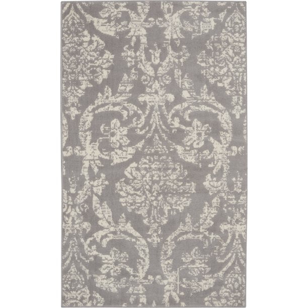 Area Rugs Distressed Damask Grey 3ft x 5ft