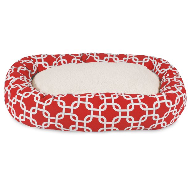 Sherpa Bagel Pet Bed in 32 Inches Red Medium