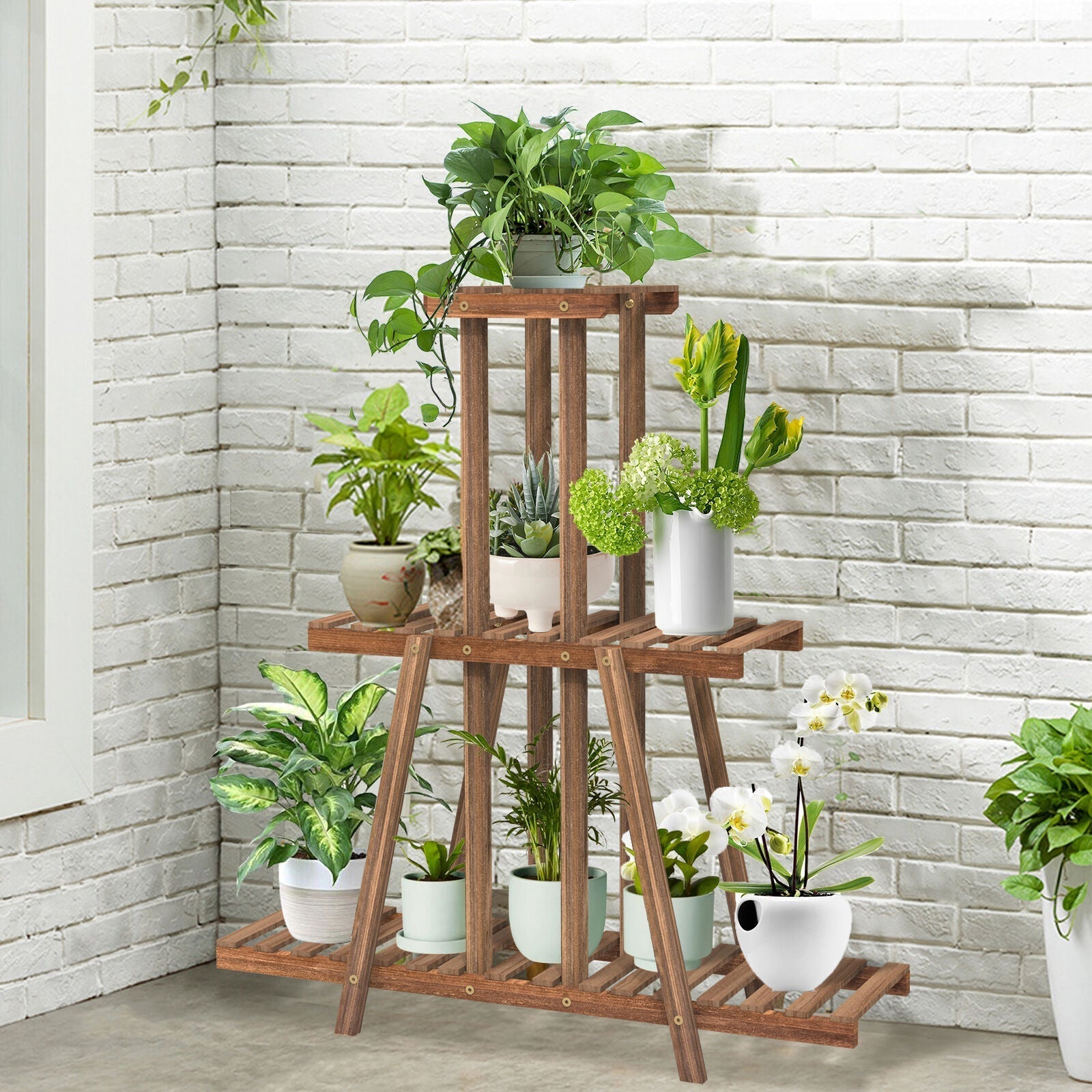 Wooden Plant Stand Stable Garden Corner Multi Tiers