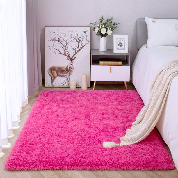 Shag Rug for Bedroom Hot Pink 72x108 Inches