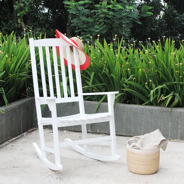 Wooden Front Porch Rocking Chair for Outdoor Patio in White