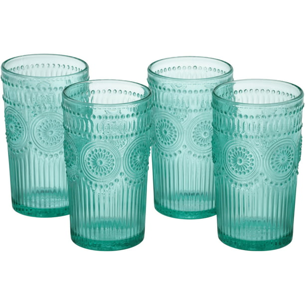 Adeline Emboss Glass Tumblers Blue