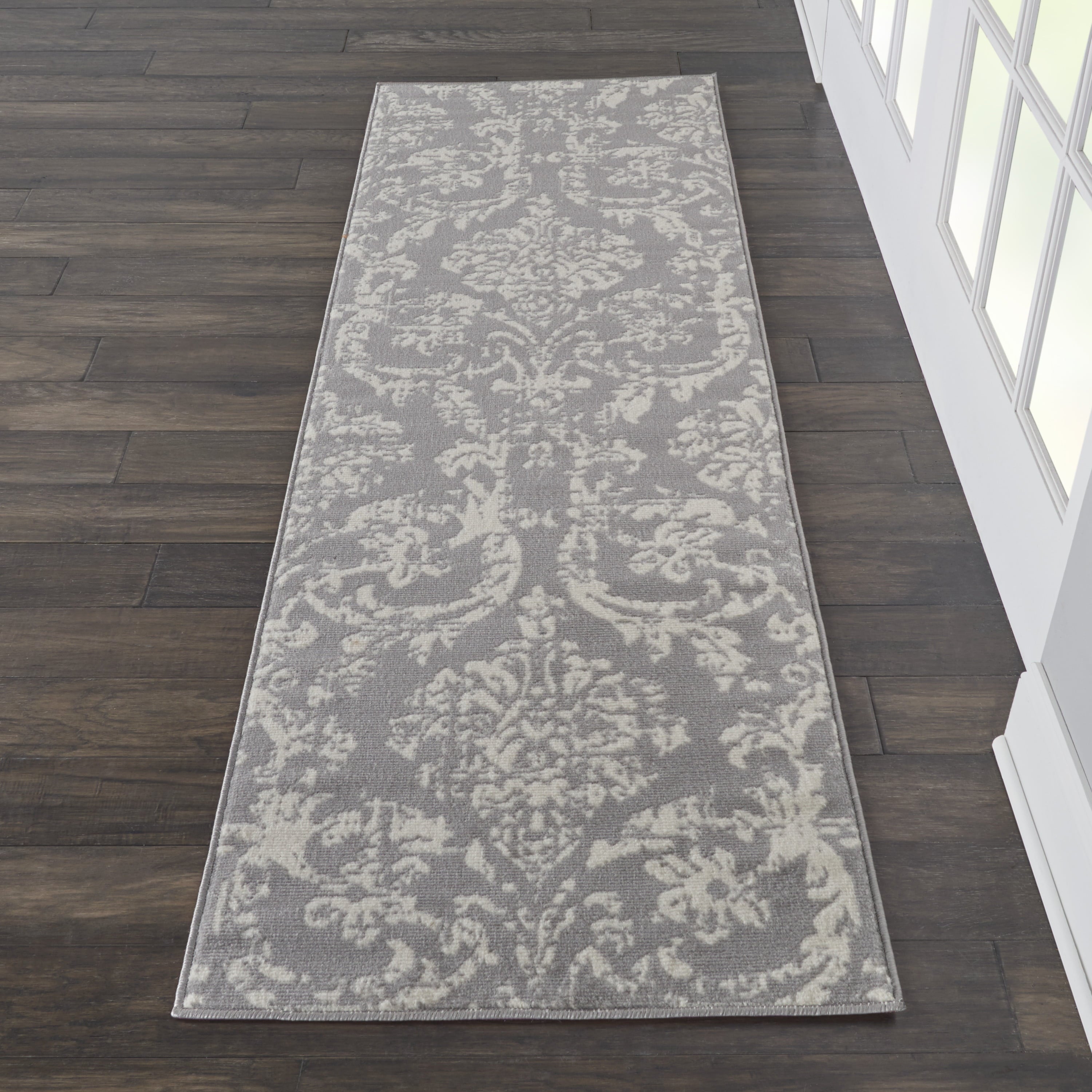 Area Rugs Distressed Damask Grey 87x27 Inches