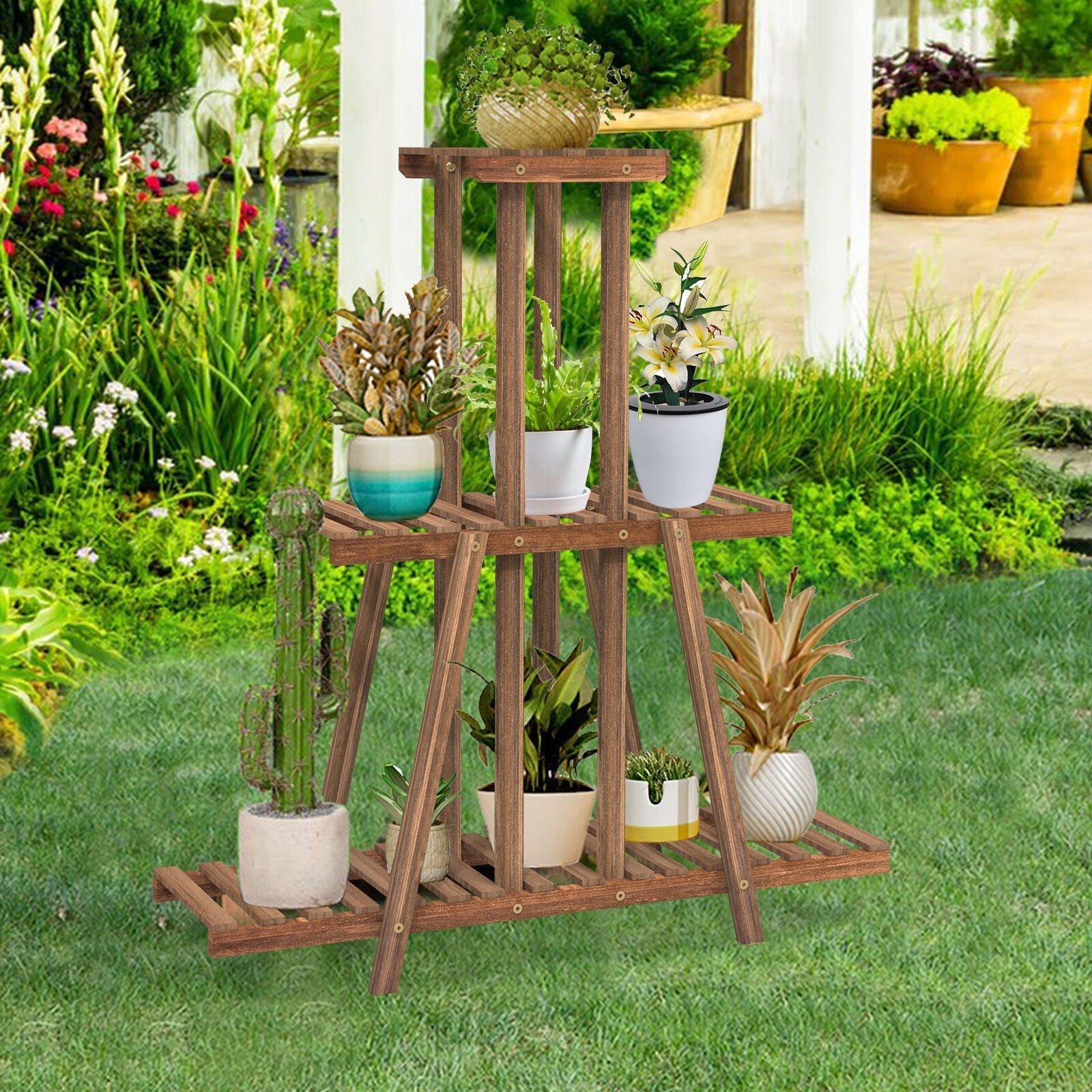 Wooden Plant Stand Stable Garden Corner Multi Tiers