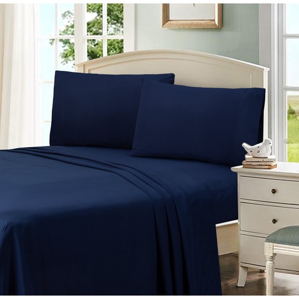 Bed Sheet Set with 4 Pieces for Queen Size in Navy