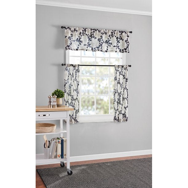 Window Curtain Black and white 56x36 inches Set of 3 Piece