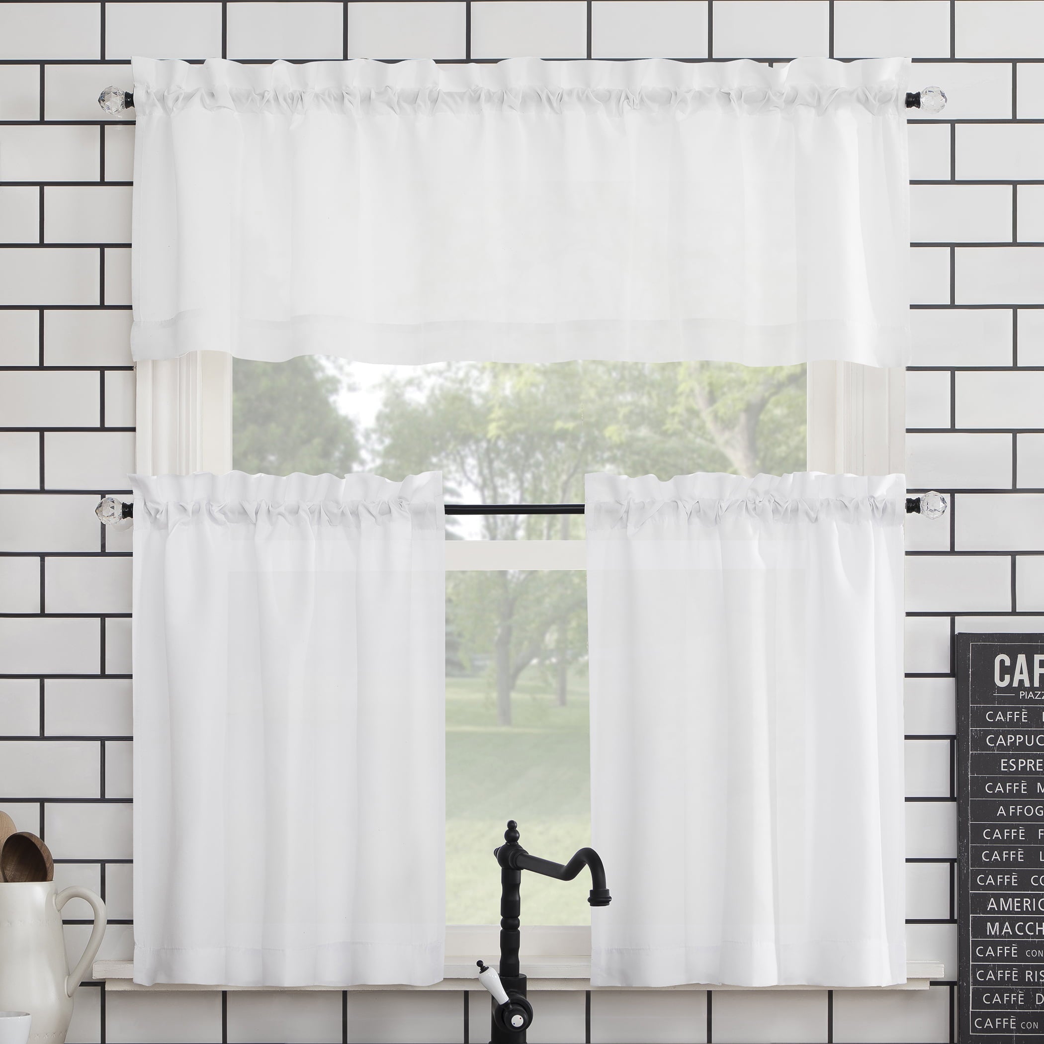 Kitchen Curtain Set White 54 by 36 Inch 3 Piece