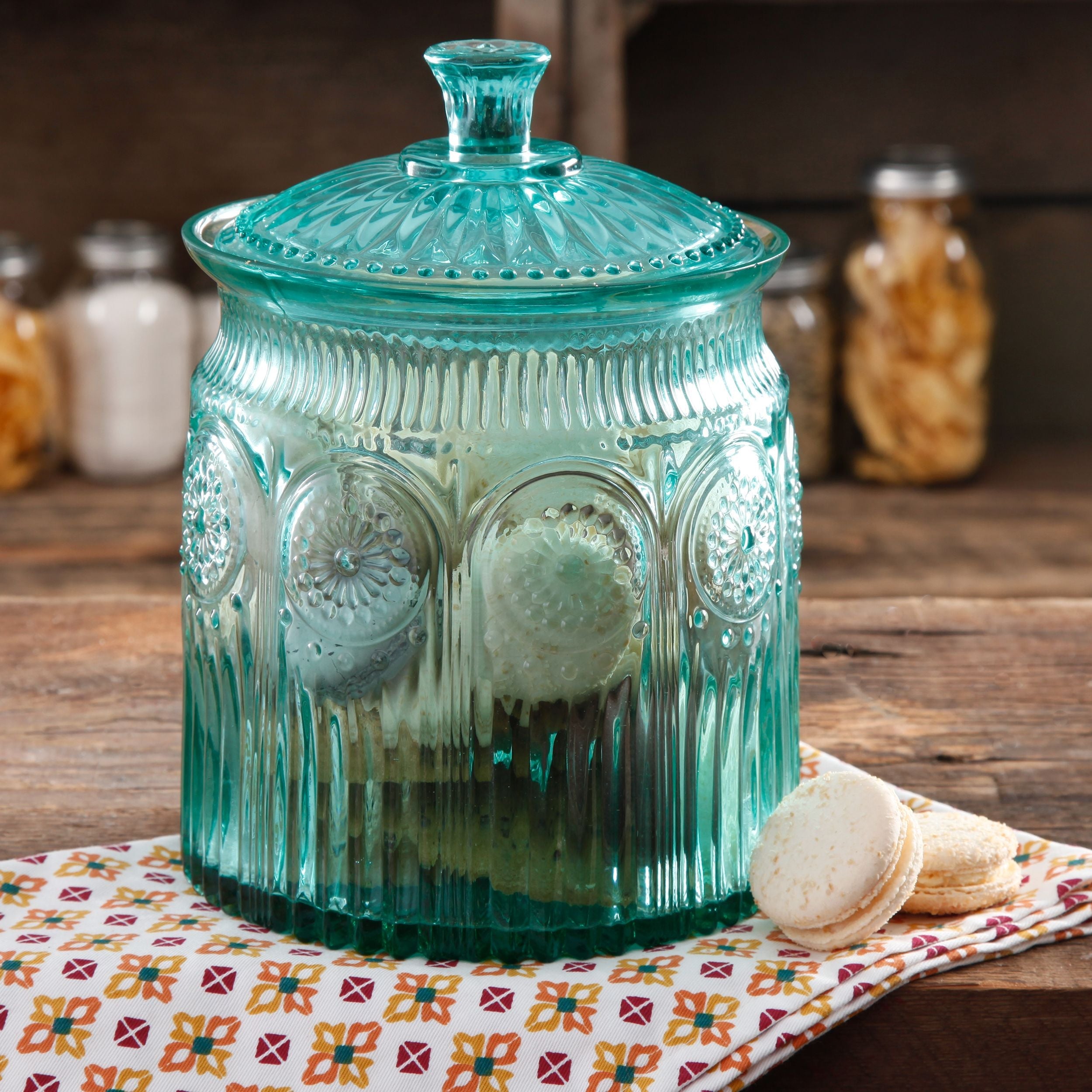 Adeline Glass Cookie Jar in Turquoise