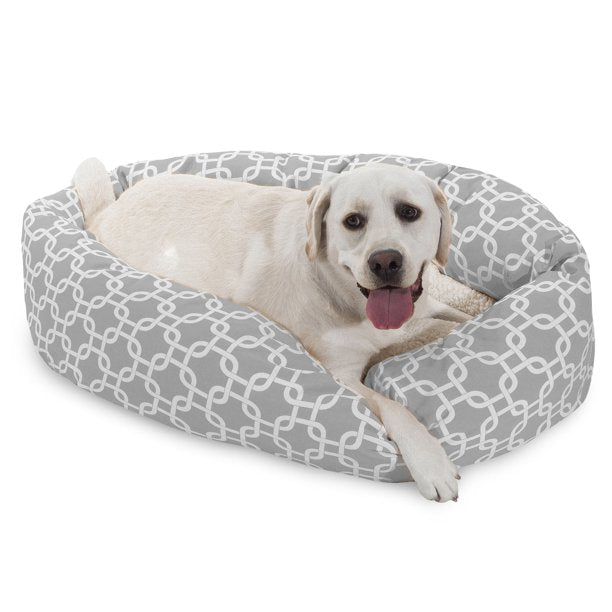 Sherpa Bagel Pet Bed in 40 Inches Grey Large