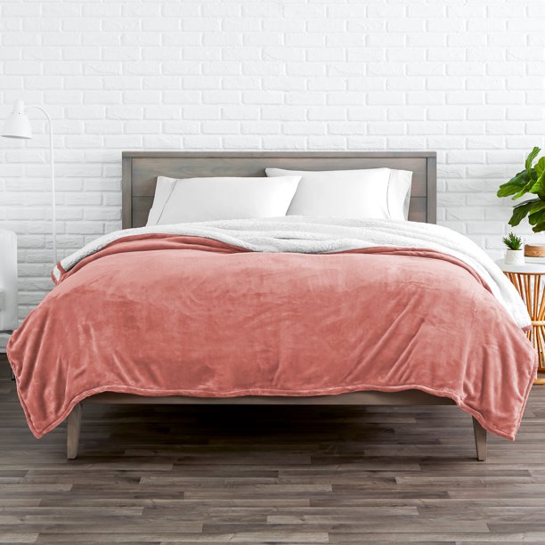 Bare Home Blanket Sherpa Reversible in Dusty Rose Twin or Twin XL