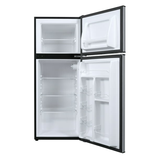 Two Door Mini Fridge with Freezer Stainless Steel 4.6 Cubic Foot