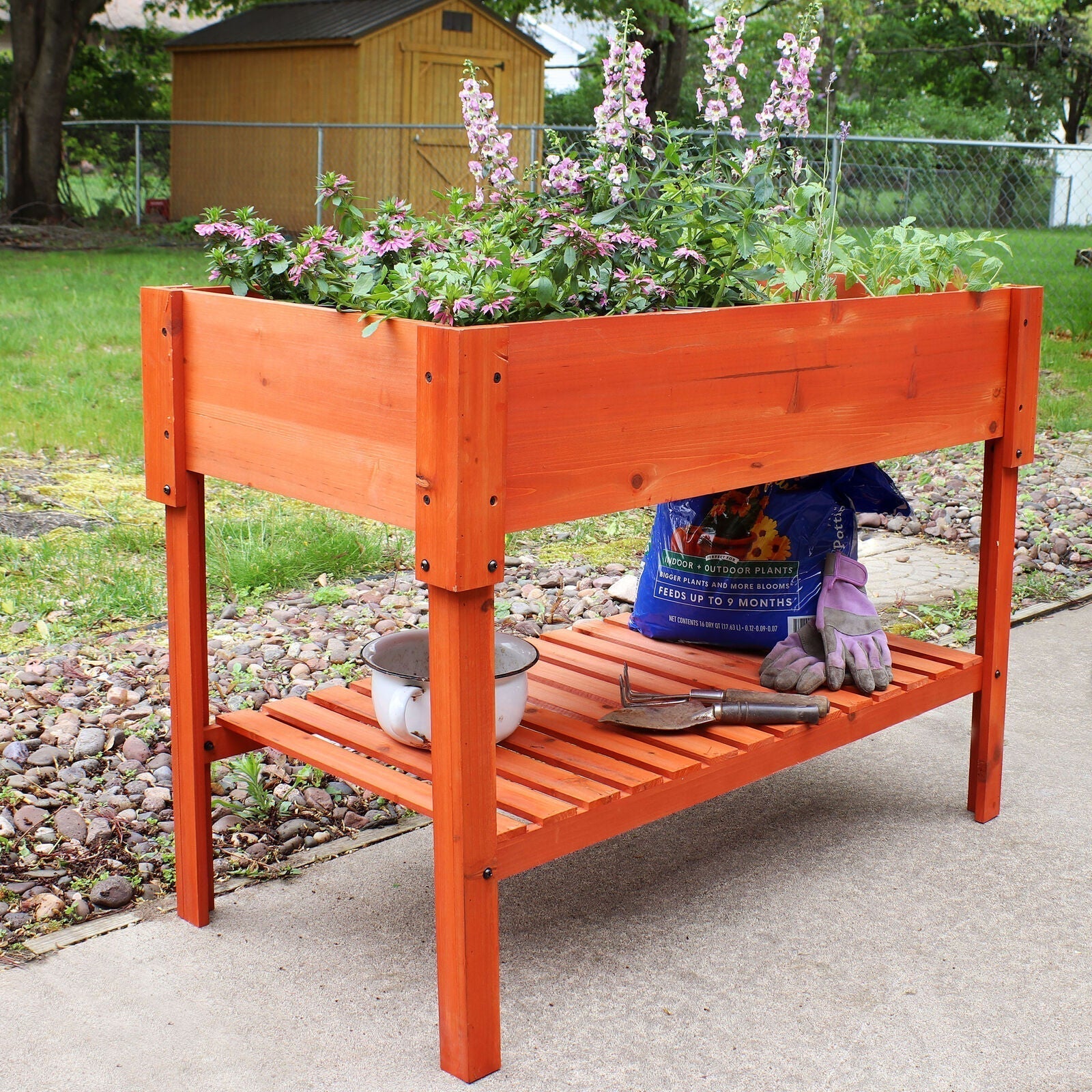 Planter Box with Shelf  in 42 Inches Orange