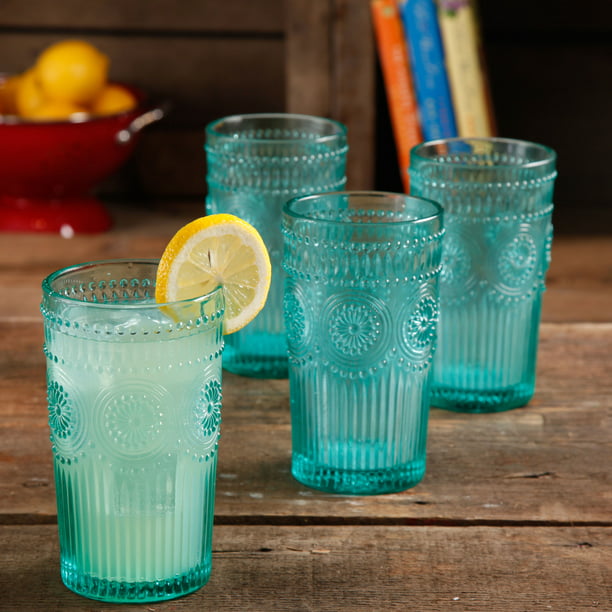 Adeline Emboss Glass Tumblers Blue