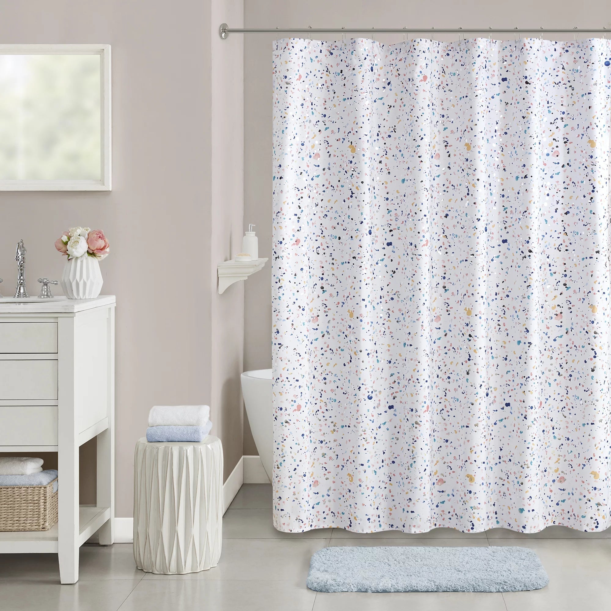 Curtain for Shower in Printed Geometric Multicolor 72x72 Inches