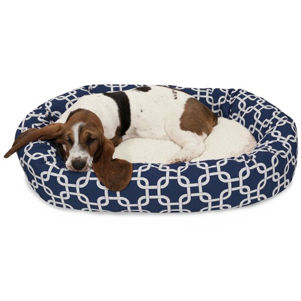 Sherpa Bagel Pet Bed in 32 Inches Medium Navy Blue