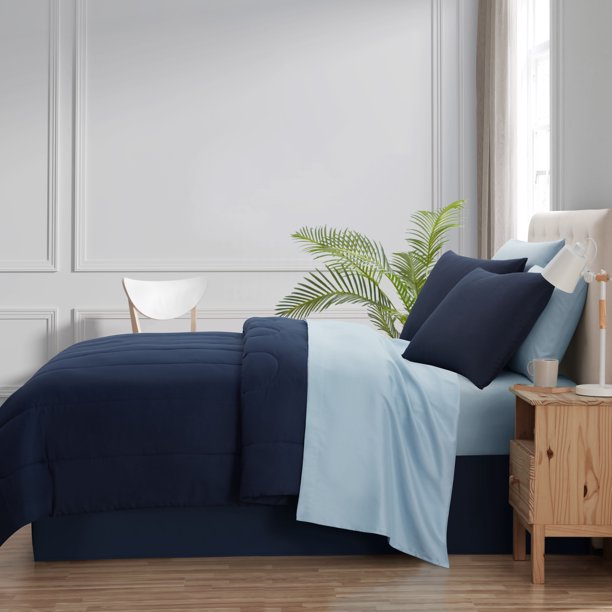 Bed in a Bag Comforter Set With Sheets 8 Pieces King Blue