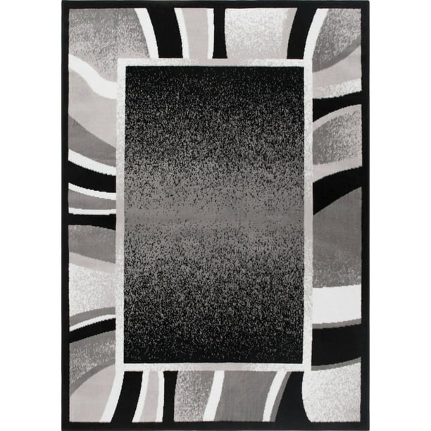 Abstract Border Runner Area Rug Black and Grey 62x43 Inches