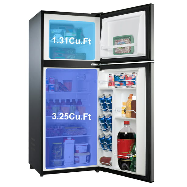 Two Door Mini Fridge with Freezer Stainless Steel 4.6 Cubic Foot