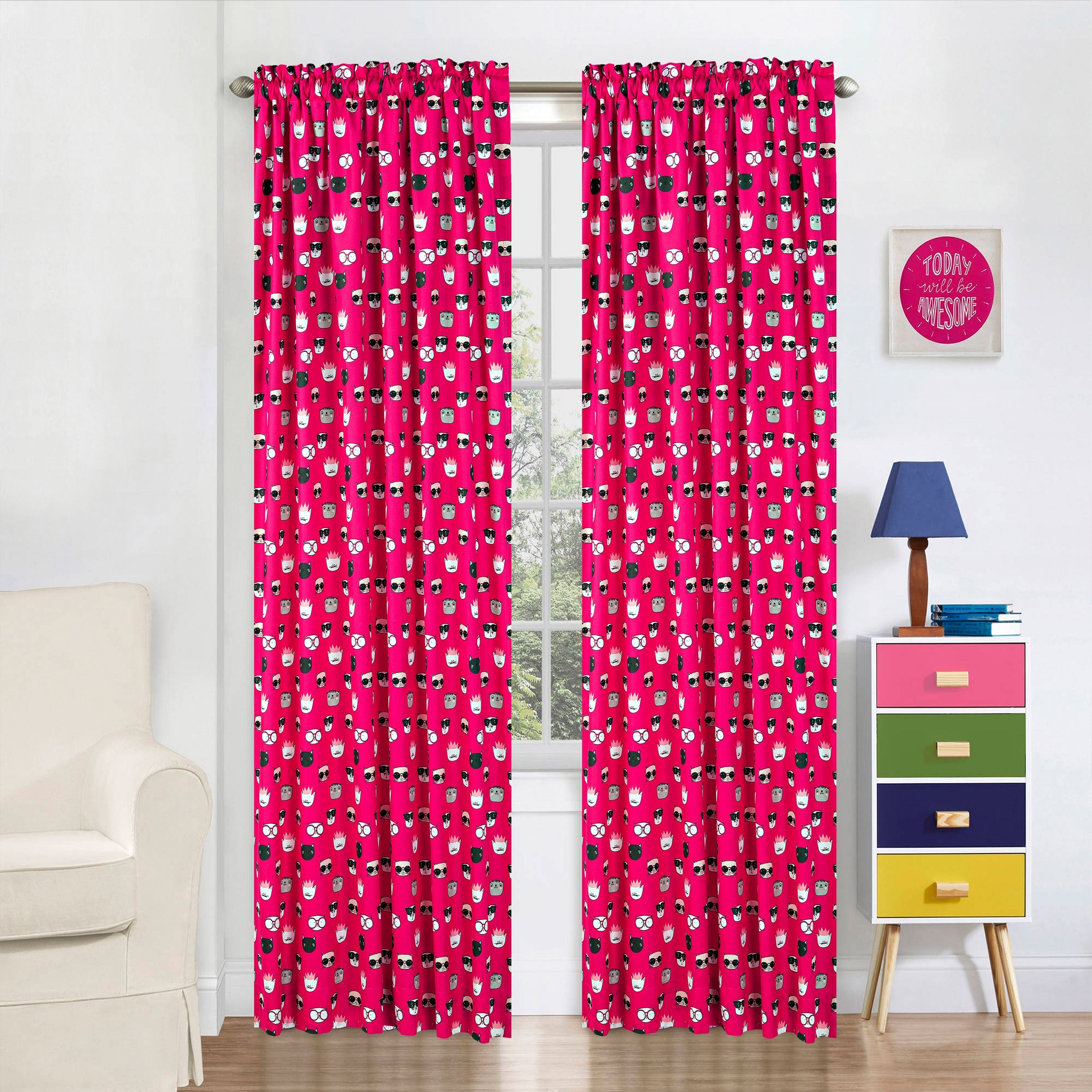 Curtain Panel 40x63 Inch Cat Faces Set of 2