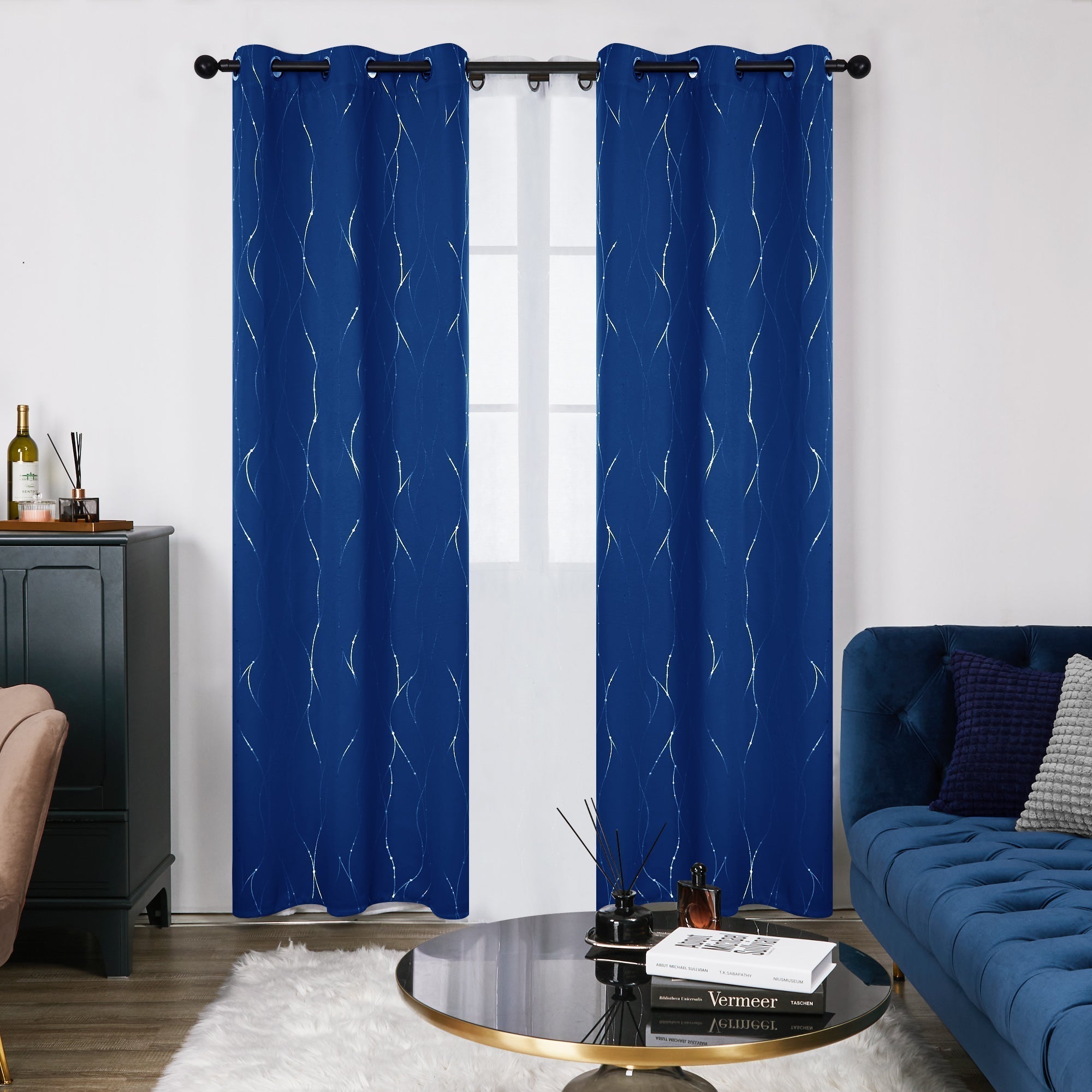 Curtain 2 Panels Size 52x63 Inches Color Royal Blue