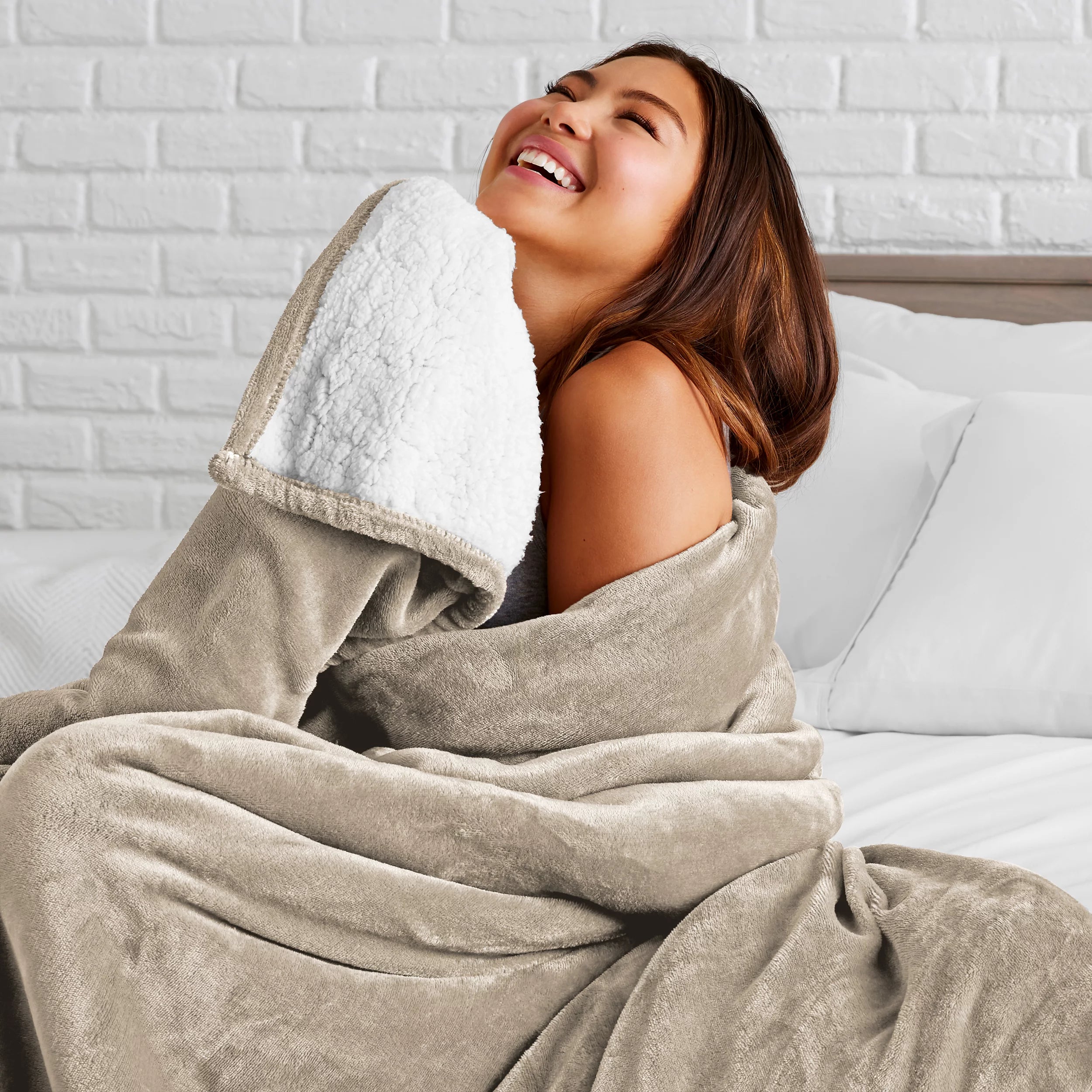 Bare Home Blanket Sherpa Reversible in Light Taupe Twin or Twin XL