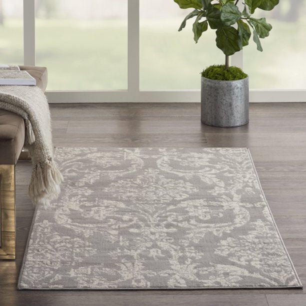 Area Rugs Distressed Damask Grey 3ft x 5ft