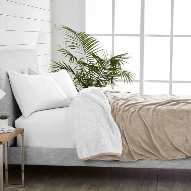 Bare Home Blanket Sherpa Reversible in Light Taupe Twin or Twin XL