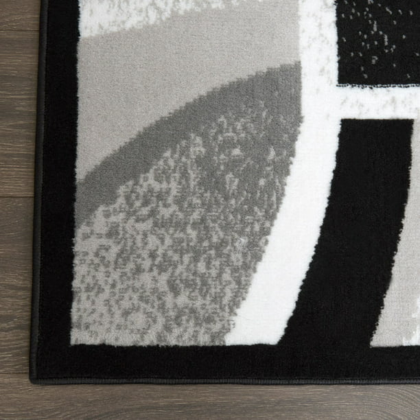 Abstract Border Runner Area Rug Black and Grey 86x21 Inches